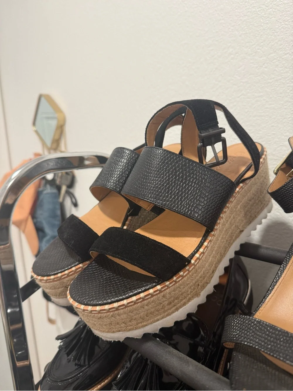 Crown Vintage Black Two-Band Slingback Sandals